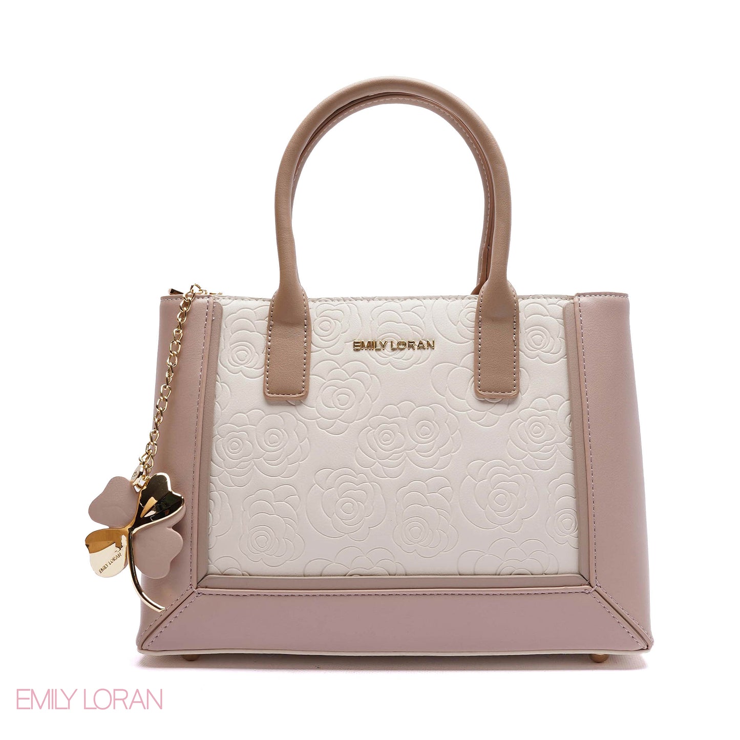 EMBOSSED FLORAL PANELLED SATCHEL BAG - SMALL