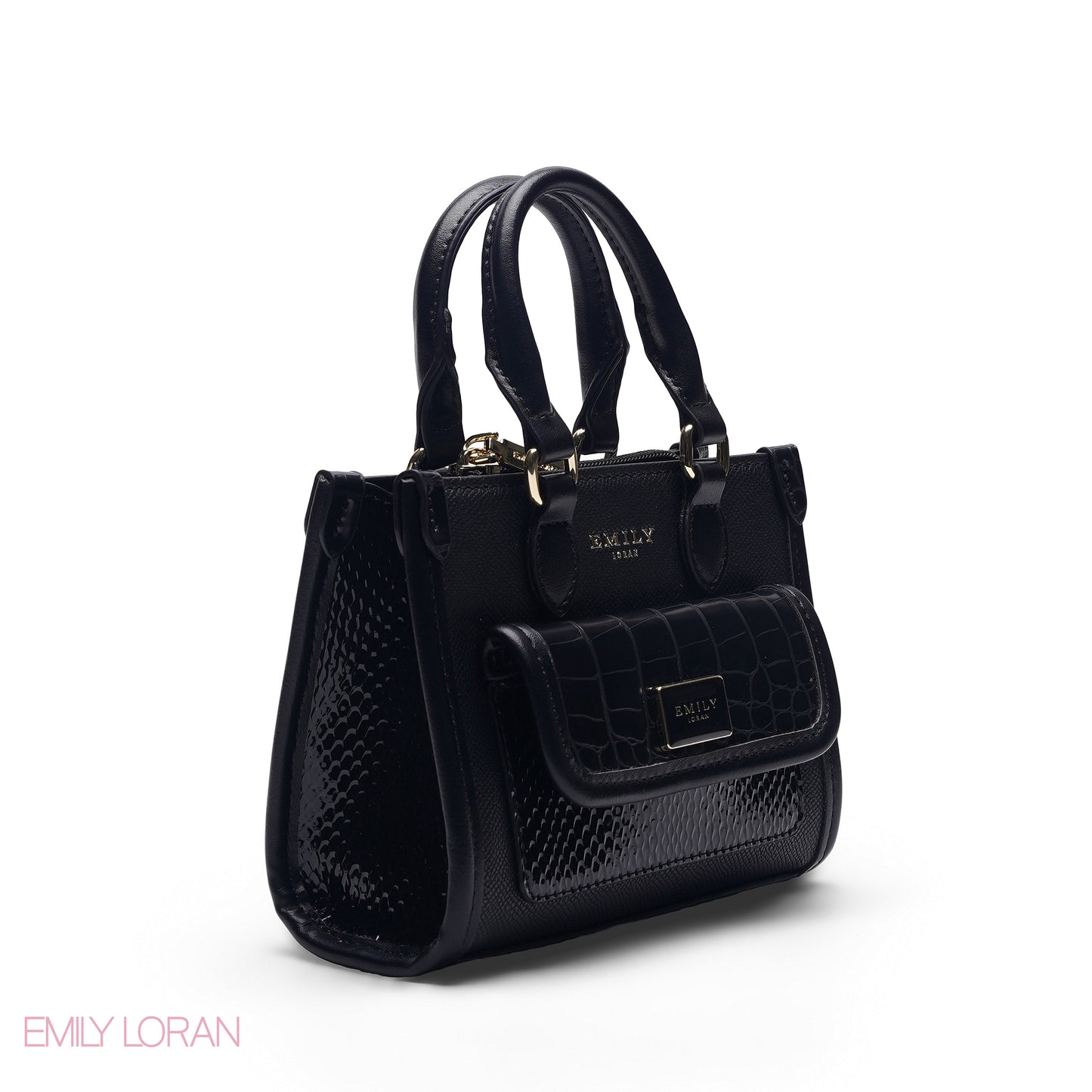 MINI BLACK SOLID BAG WITH GOLD METAL STRAP