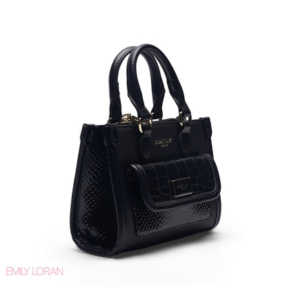 MINI BLACK SOLID BAG WITH GOLD METAL STRAP