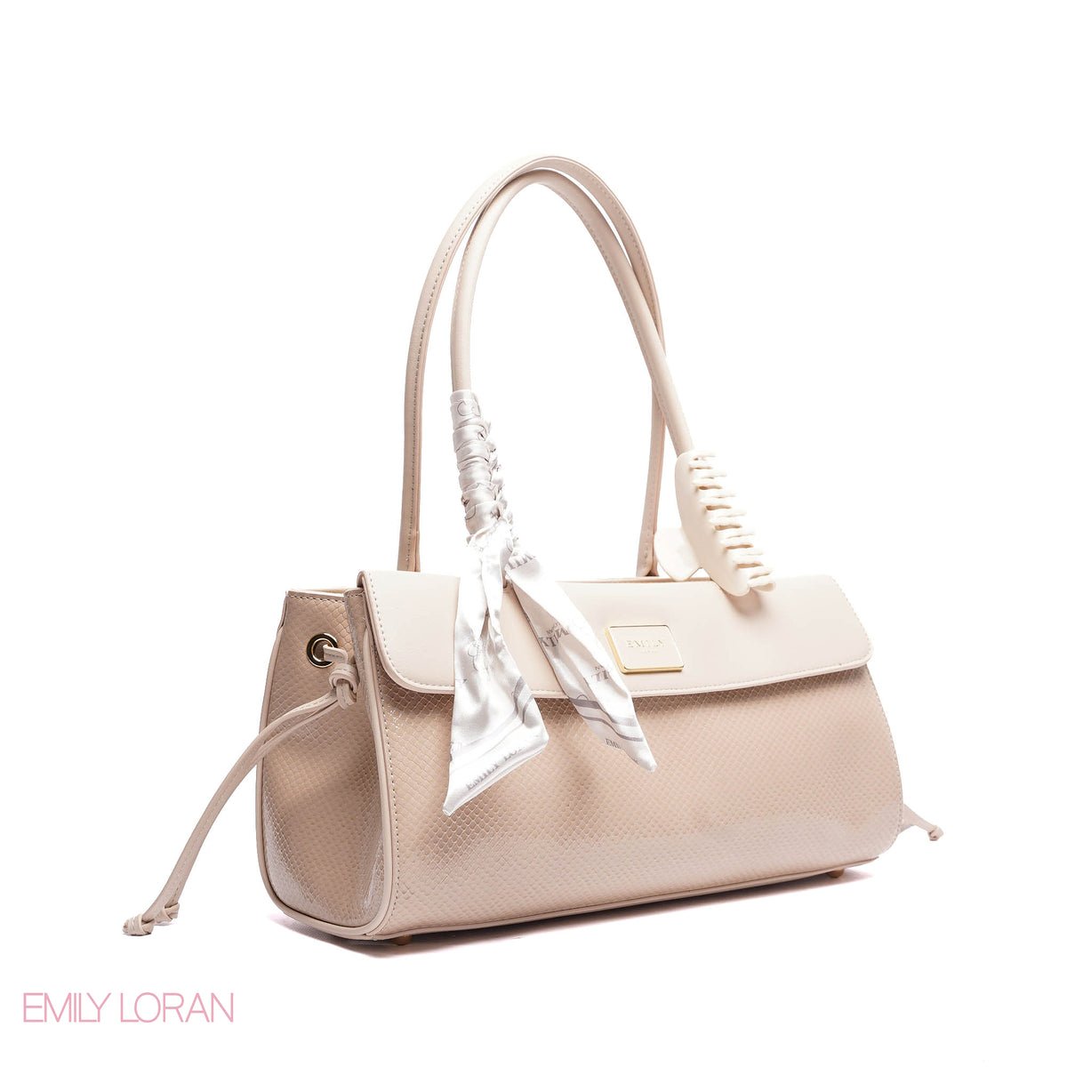 SHOULDER BAG SHINE SNAKE STRUCTURE LEATHER WITH SIMPLE SCARF AND BOOKLET - MEDIUM