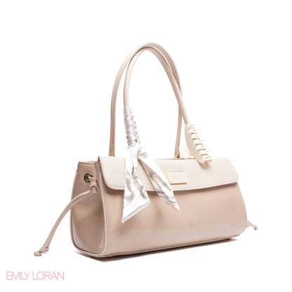 SHOULDER BAG SHINE SNAKE STRUCTURE LEATHER WITH SIMPLE SCARF AND BOOKLET - MEDIUM