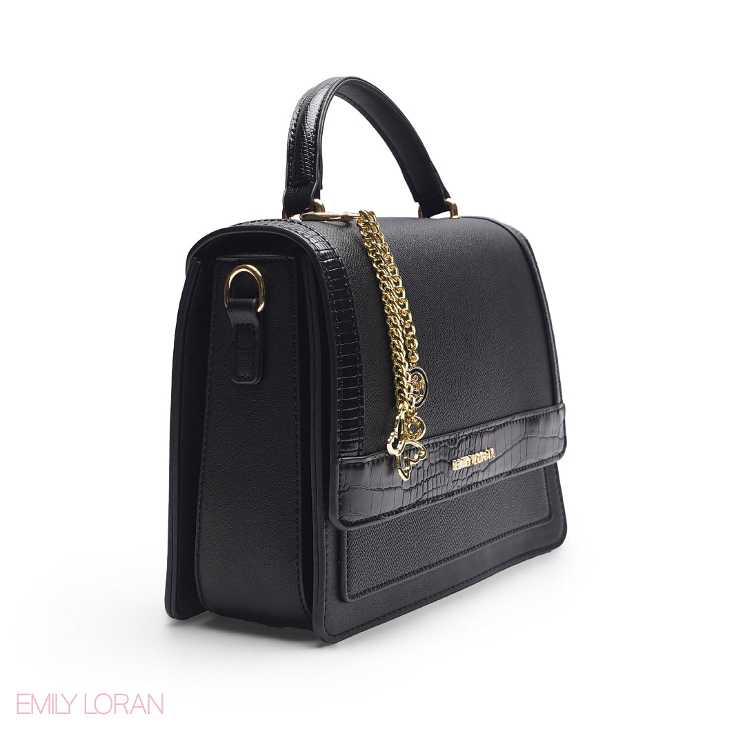 BLACK CROCODILE SATCHEL BAG