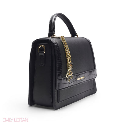 BLACK CROCODILE SATCHEL BAG