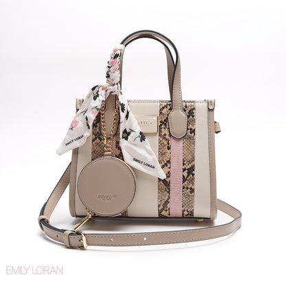 BEIGE FLORAL TOTE WITH PINK DETAILS - SMALL