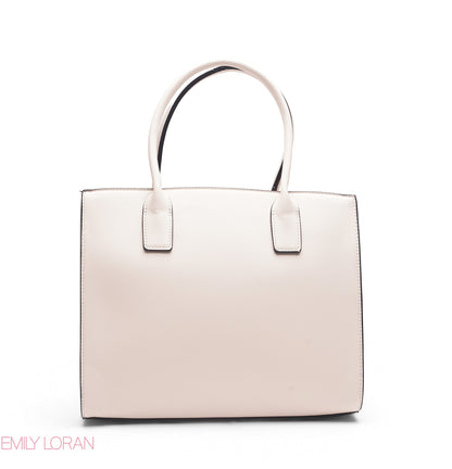 WHITE FLORAL TOTE WITH GREEN POUCH - LARGE