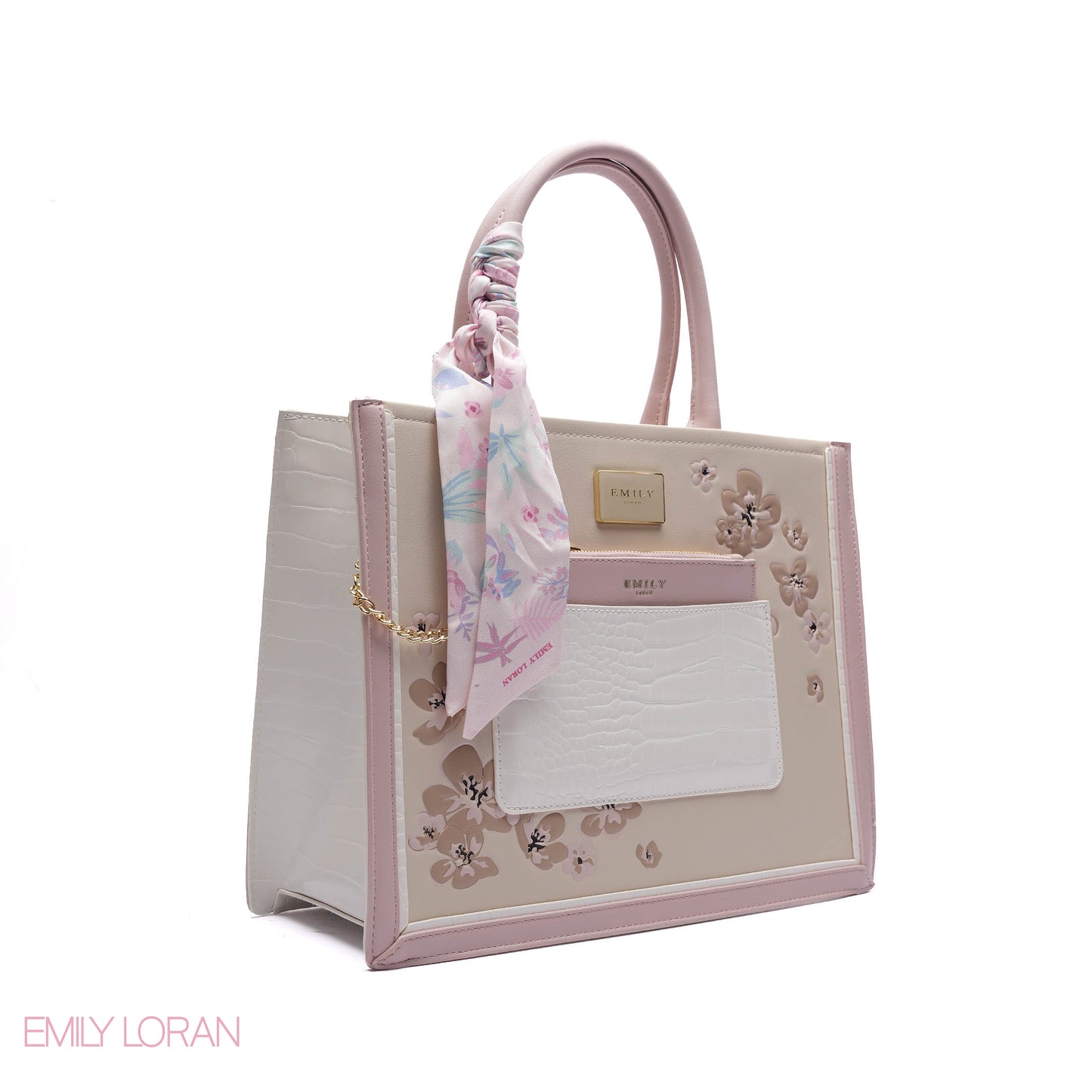 FLORAL EMBROIDERED HANDBAG WITH POUCH