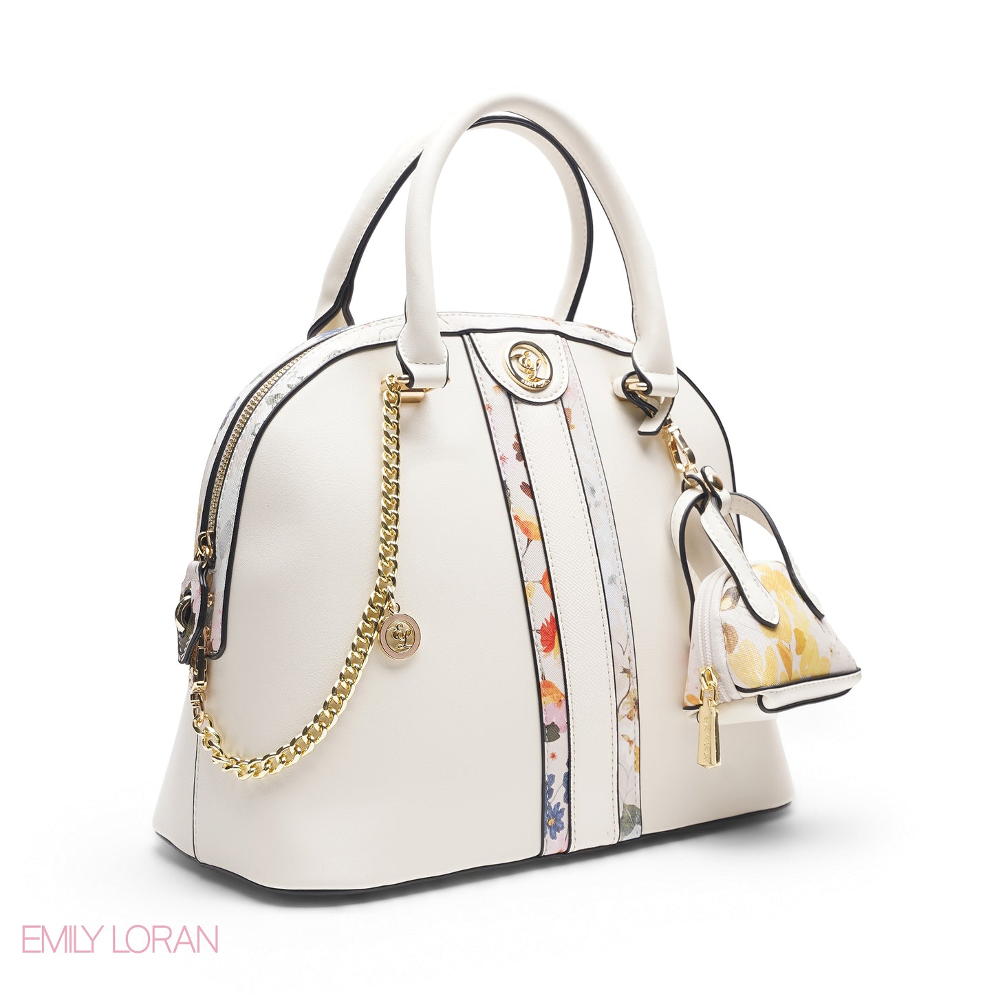 WHITE DOME BAG WITH PINK FLORAL PRINT - LARGE