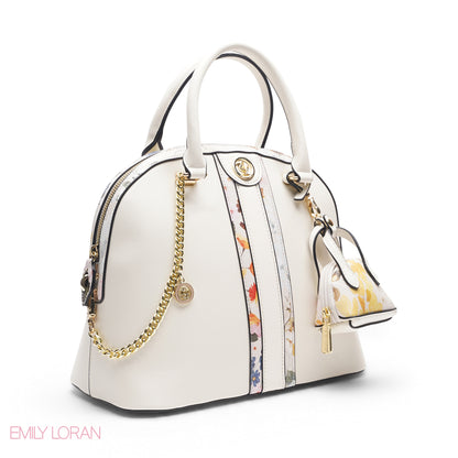 WHITE DOME BAG WITH PINK FLORAL PRINT - LARGE