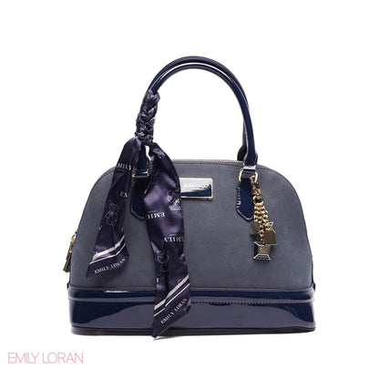 ROUNDED HANDBAG SHINE LEATHER WITH GOLD CHAIN AND SCARF - LARGE
