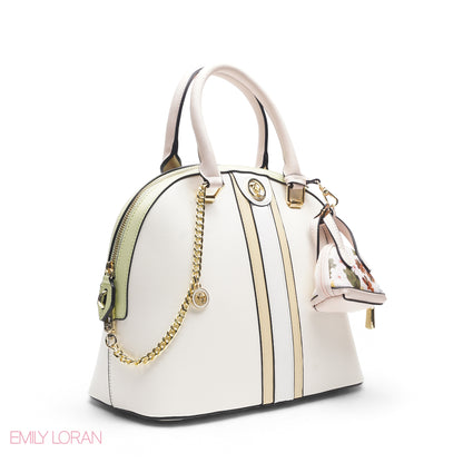 WHITE & YELLOW DOME BAG WITH PINK FLORAL PRINT - LARGE