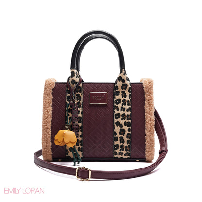 ELEGANT ZEBRA PRINT TOTE BAG WITH FLOWER CHARM - SMALL