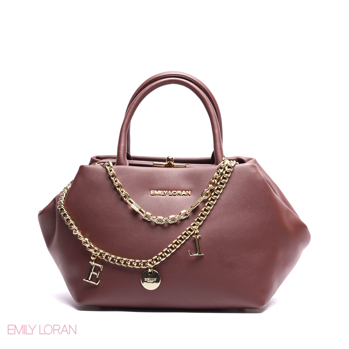 ELEGANT STRUCTURE SATCHEL WITH DETACHABLE STRAP AND GOLD CHARM - SMALL