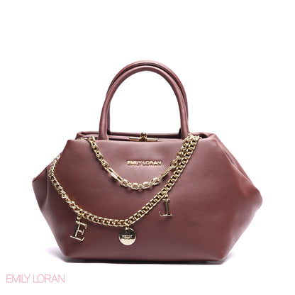 ELEGANT STRUCTURE SATCHEL WITH DETACHABLE STRAP AND GOLD CHARM - SMALL