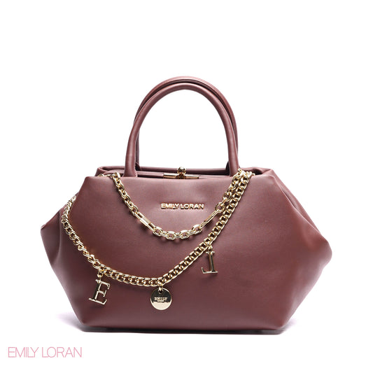 ELEGANT STRUCTURE SATCHEL WITH DETACHABLE STRAP AND GOLD CHARM - SMALL