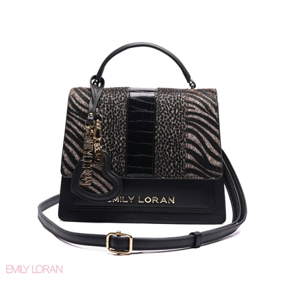ELEGANT MIXED TEXTURE TOP HANDLE BAG WITH HEART CHARM - MEDIUM