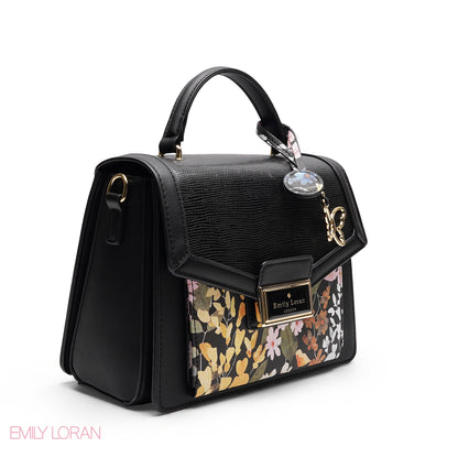 CHIC FLORAL FLAP SATCHEL WITH BUTTERFLY CHARM BAG