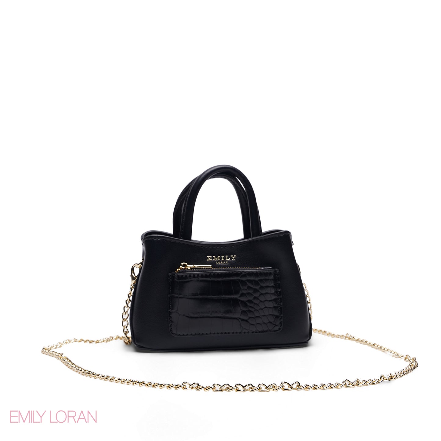 MINI BLACK SOLID BAG WITH GOLD METAL STRAP
