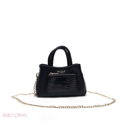 MINI BLACK SOLID BAG WITH GOLD METAL STRAP