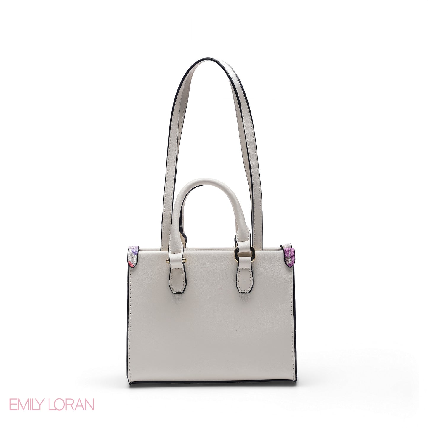 MINI WHITE BAG WITH FLORAL TRIM & GOLD CHAIN