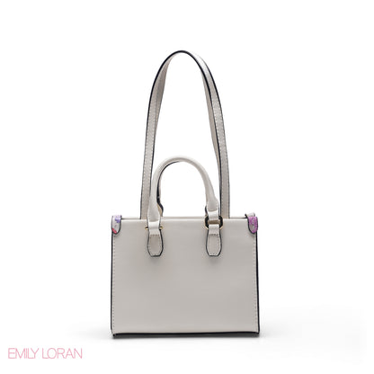 MINI WHITE BAG WITH FLORAL TRIM & GOLD CHAIN