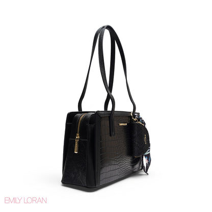 REFINED TOP HANDLE TOTE WITH EXOTIC CROC-EMBOSSED TEXTURE BAG