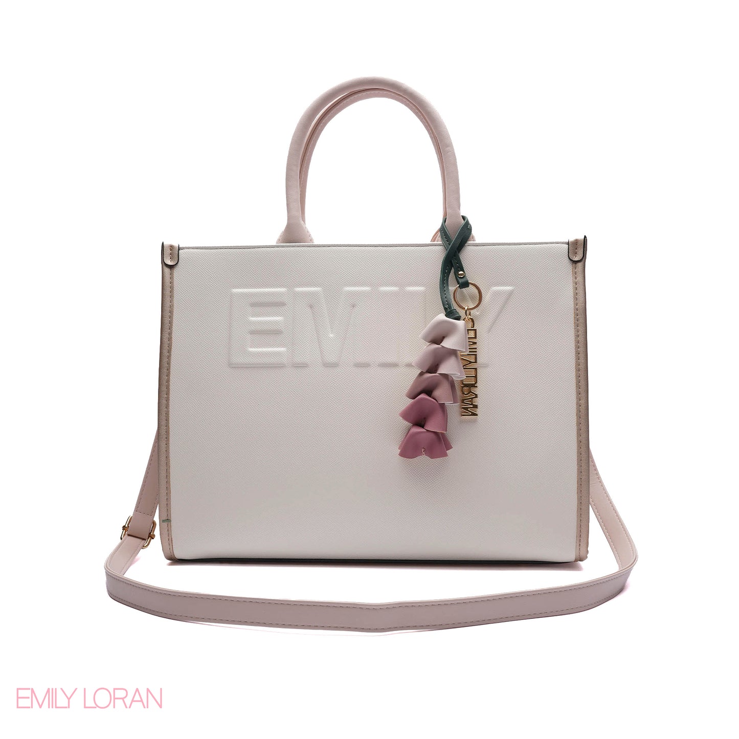 EMBOSSED LOGO TOTE BAG WITH TASSEL CHARM - LARGE