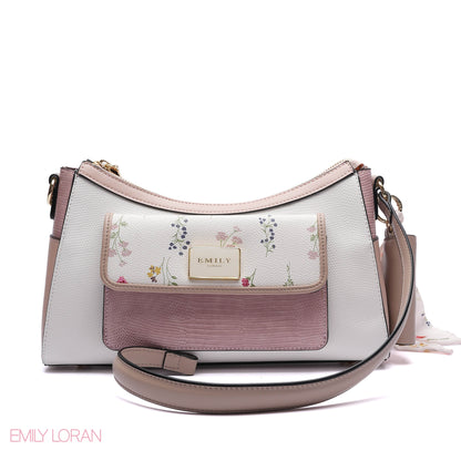 CROSS-BODYBAG WITH SNACK LEATHER STRUCTURE AND FLOWER PRINT - SMALL