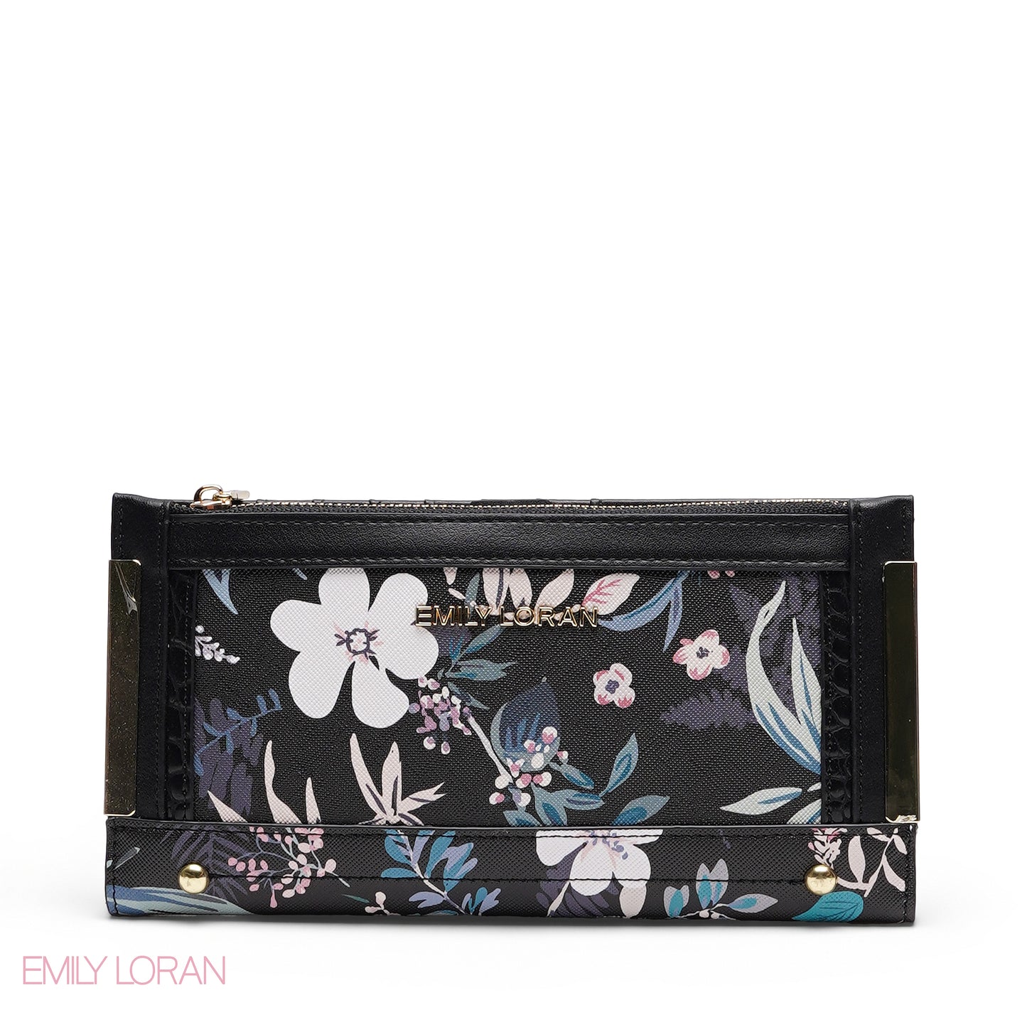 EMILY LORAN BLACK FLORAL EMBOSSED WALLET