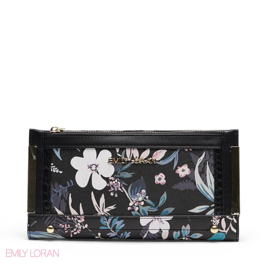 EMILY LORAN BLACK FLORAL EMBOSSED WALLET