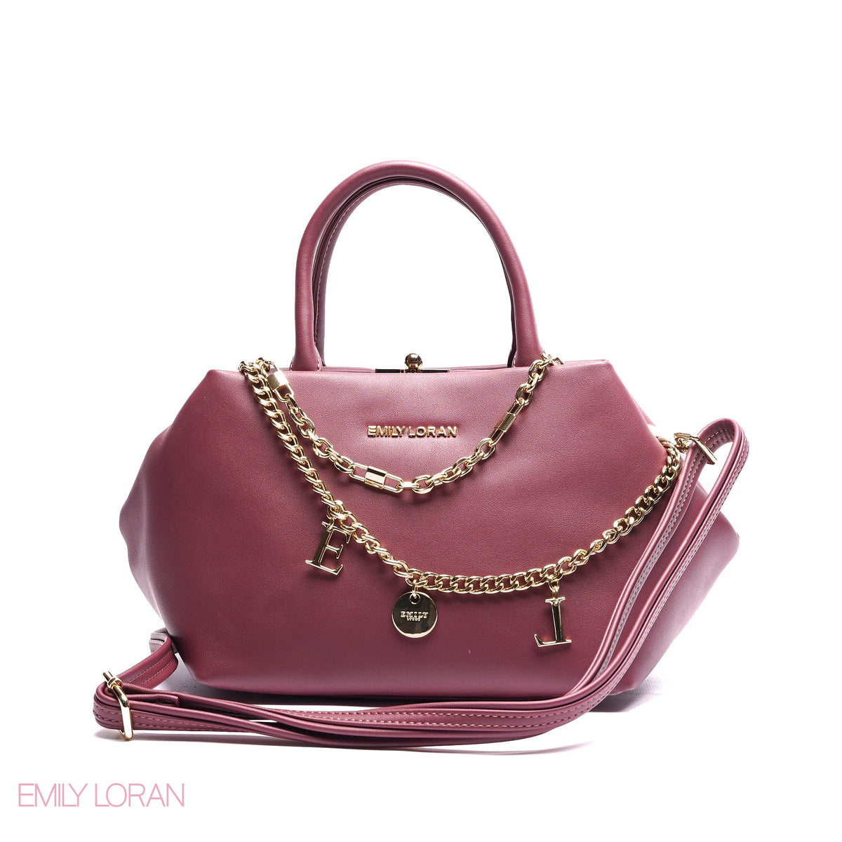 ELEGANT STRUCTURE SATCHEL WITH DETACHABLE STRAP AND GOLD CHARM - SMALL