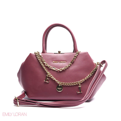 ELEGANT STRUCTURE SATCHEL WITH DETACHABLE STRAP AND GOLD CHARM - SMALL