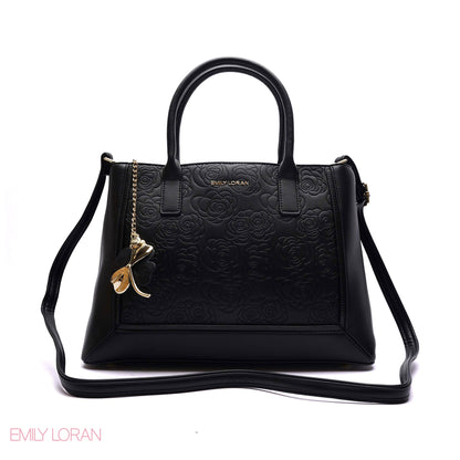EMBOSSED FLORAL PANELLED SATCHEL BAG - LARGE
