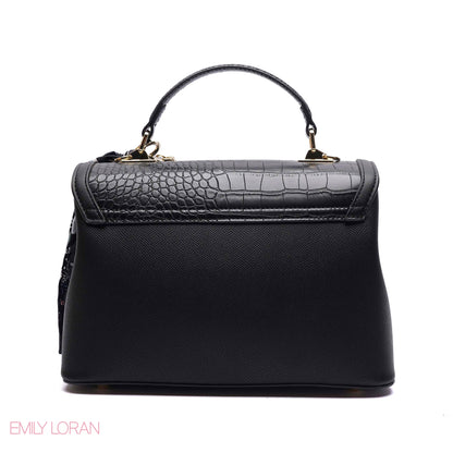 FLIPPING HANDBAG CROC LEATHER WITH POUCH- MEDIUM