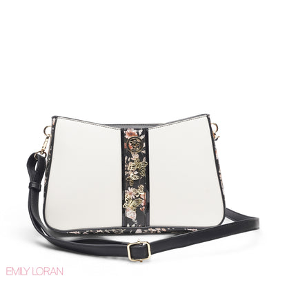 BLACK FLORAL TOTE BAG WITH SCARF - MED