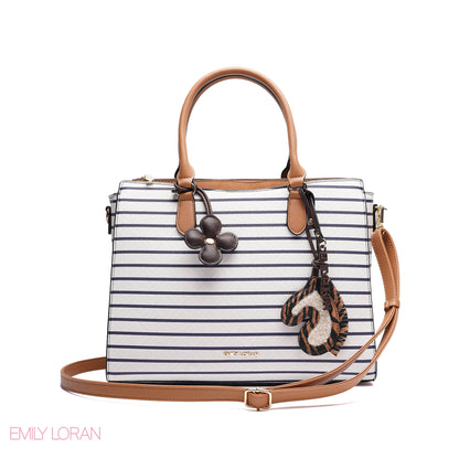 HANDBAG SOFT LEATHER STRIPPED PRINT WITH SIMPLE TWO CHARM - MEDIUM
