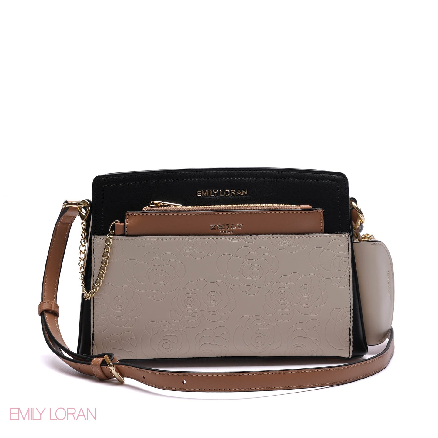 EMBOSSED FLORAL MULTI-TEXTURED CROSSBODY BAG