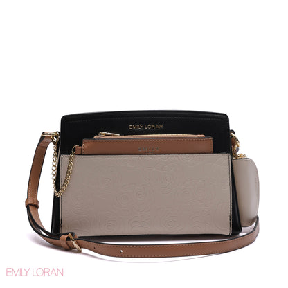 EMBOSSED FLORAL MULTI-TEXTURED CROSSBODY BAG
