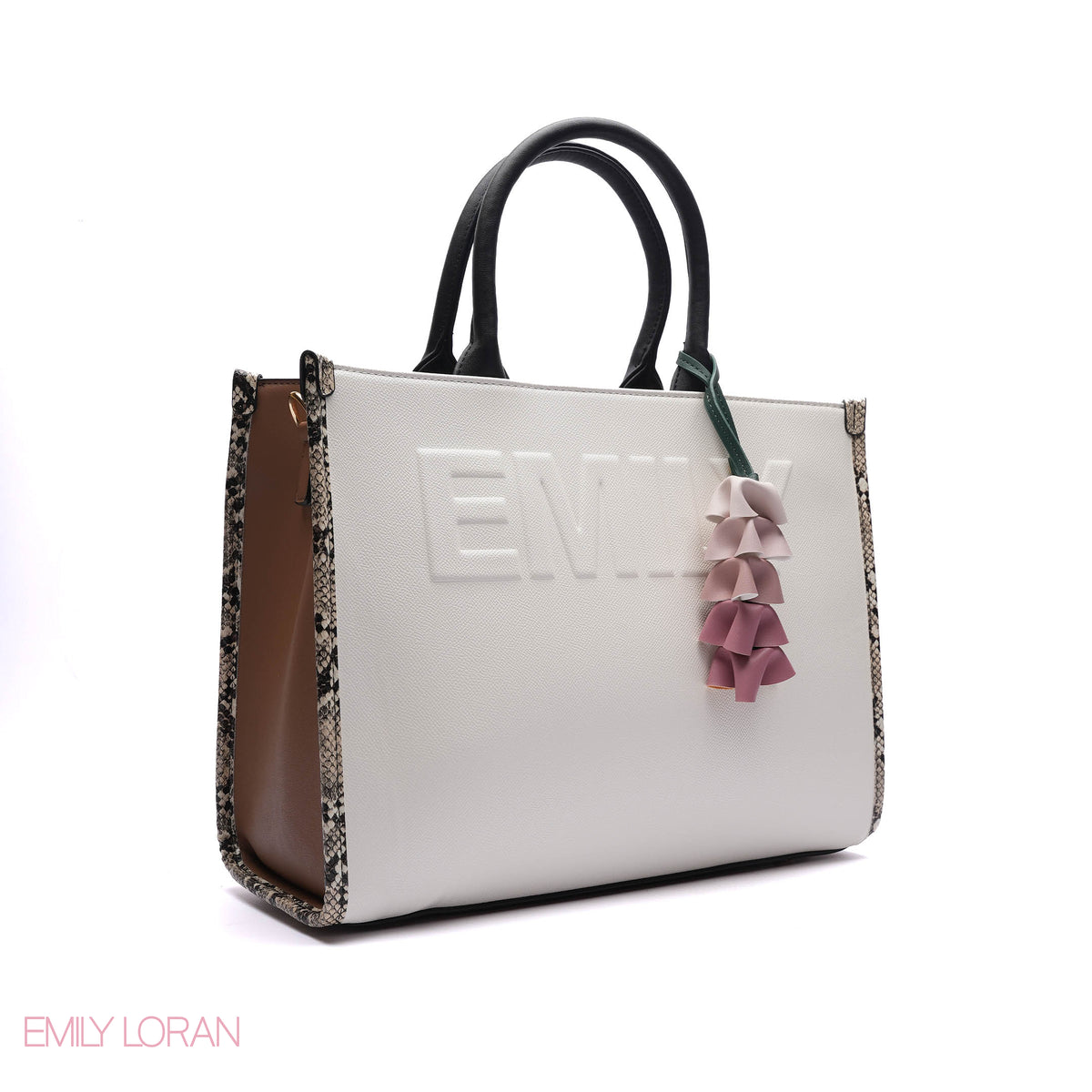 EMBOSSED LOGO TOTE BAG WITH TASSEL CHARM - LARGE