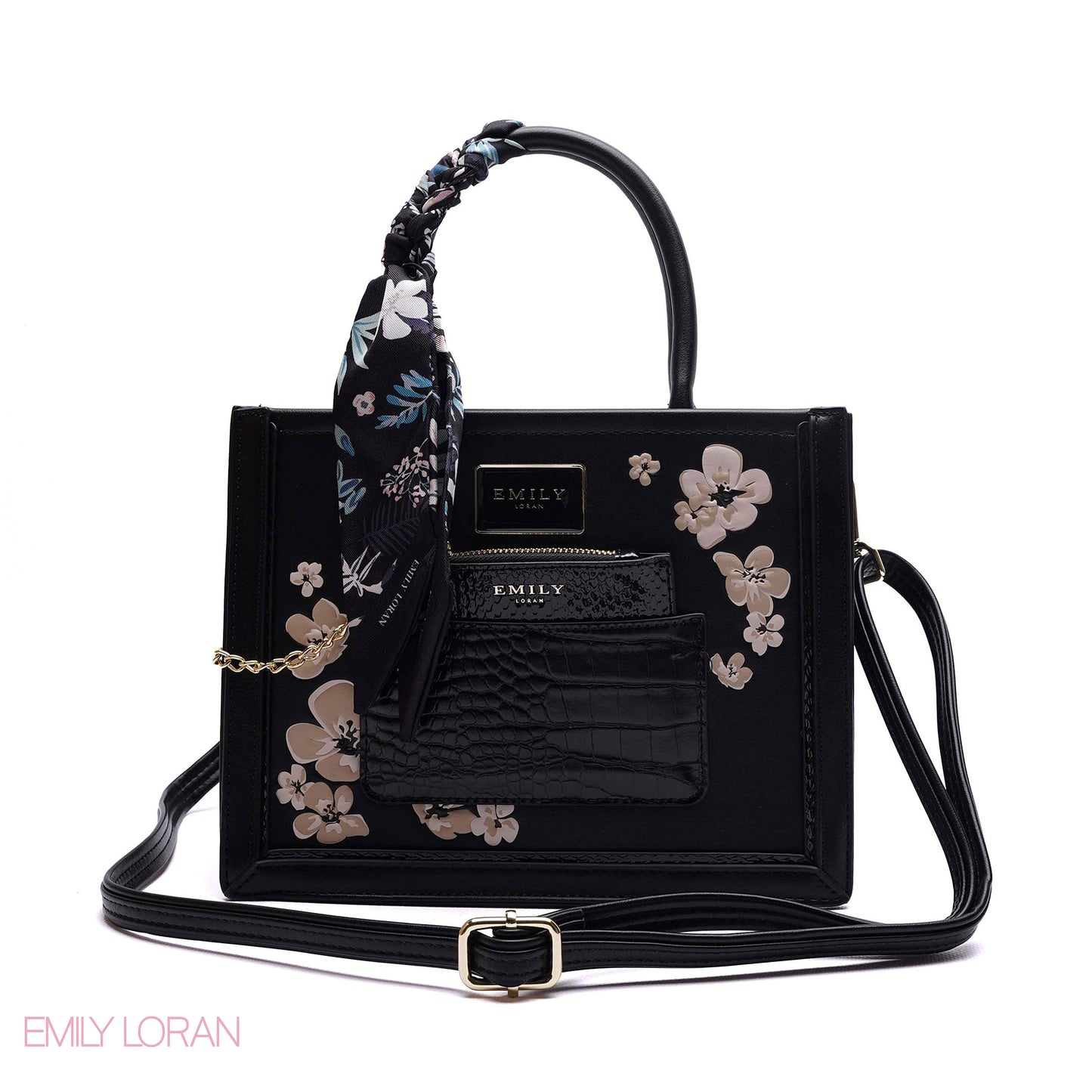 FLORAL EMBROIDERED HANDBAG WITH POUCH - SMALL