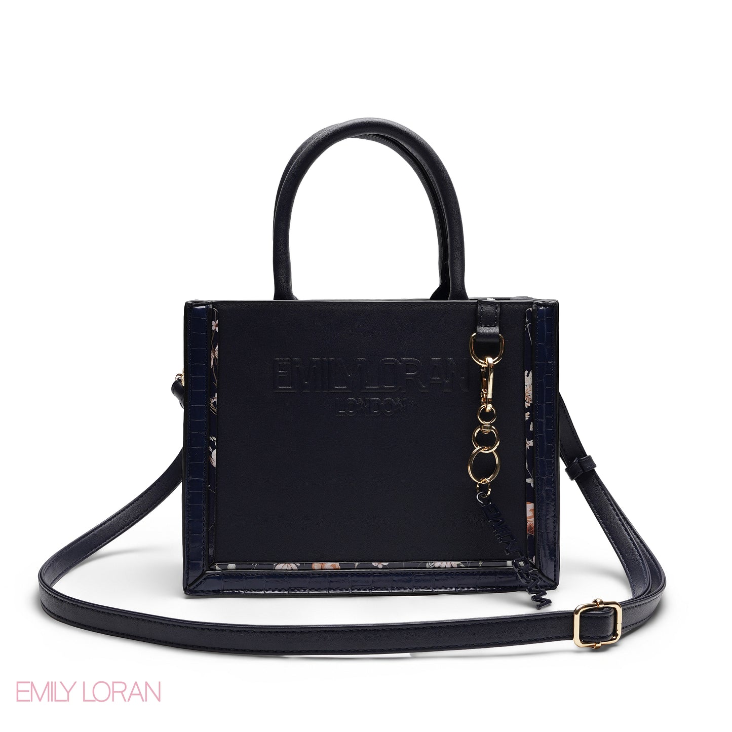 EMBOSSED LOGO SQUARE TOP HANDLE BAG