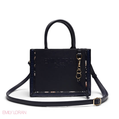 EMBOSSED LOGO SQUARE TOP HANDLE BAG