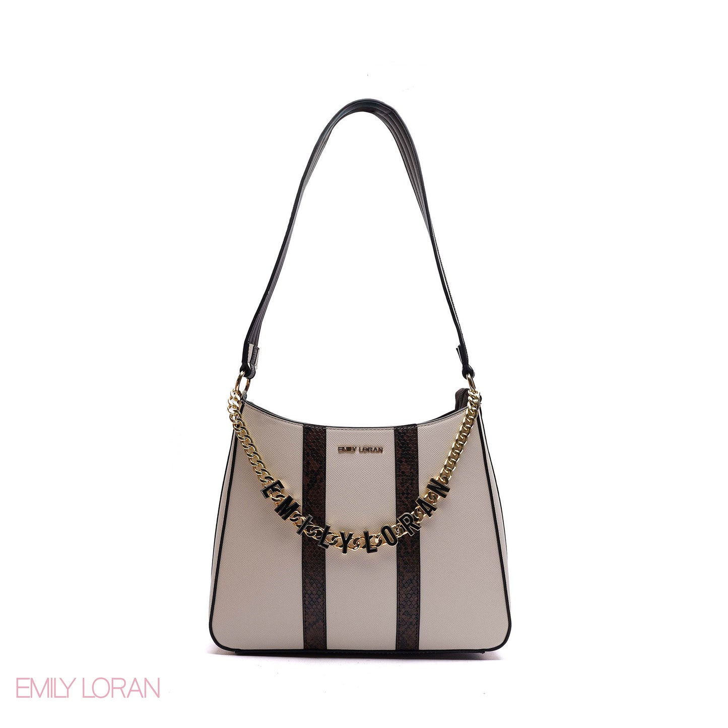 SHOULDER BAG WITH GOLD LOGO CHAIN - MEDIUM