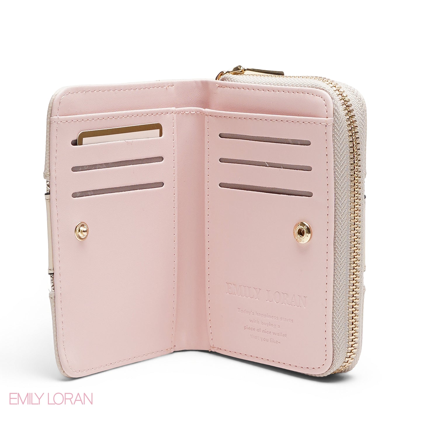 METALLIC TRIM EMBOSSED ZIP-AROUND WALLET