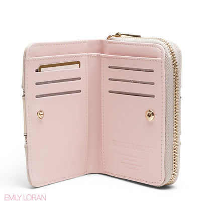 METALLIC TRIM EMBOSSED ZIP-AROUND WALLET