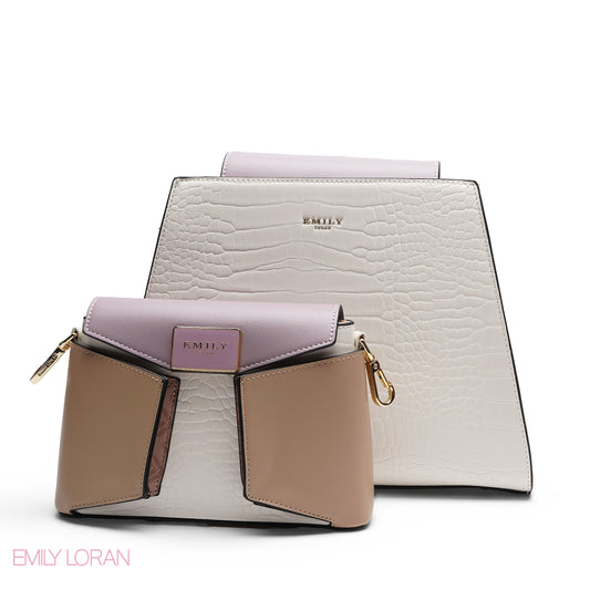 STYLISH CROC EMBOSSED TOP HANDLE TOTE WITH POUCH BAG
