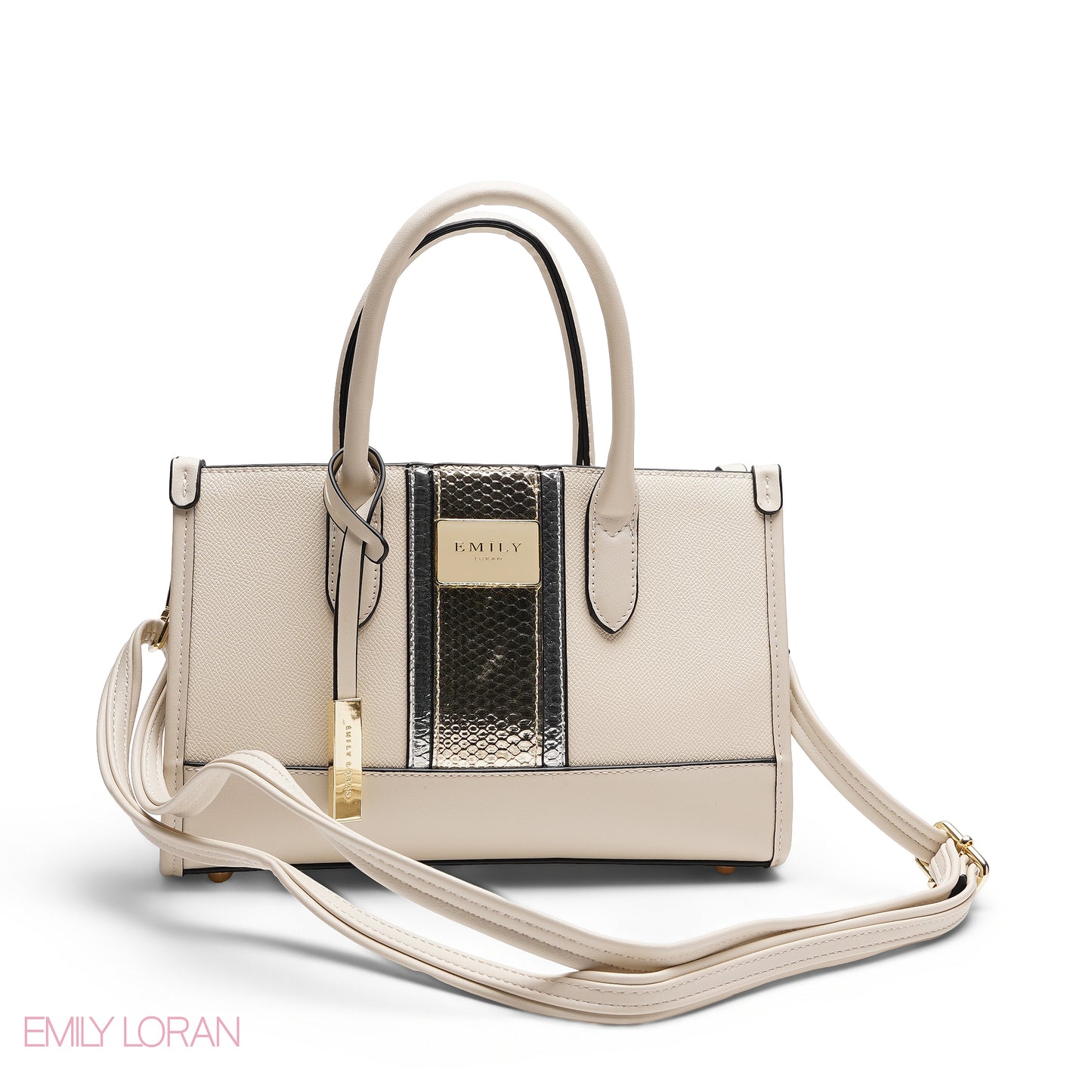 STRUCTURED TEXTURED PANEL TOP HANDLE TOTE BAG - SMALL