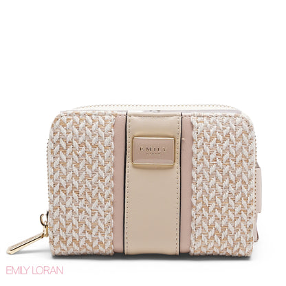 PINK TRIM EMBOSSED ZIP-AROUND WALLET