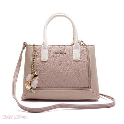 EMBOSSED FLORAL PANELLED SATCHEL BAG - SMALL