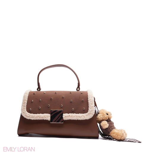CROSSBODY-BAG WITH SIMPLR FUR , CRISTAL DESIGN WITH TEDDY BEAR - MEDIUM