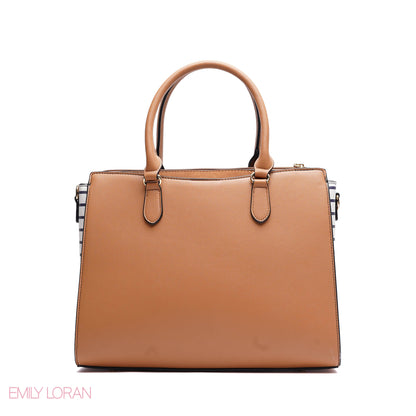 HANDBAG SOFT LEATHER STRIPPED PRINT WITH SIMPLE TWO CHARM - MEDIUM